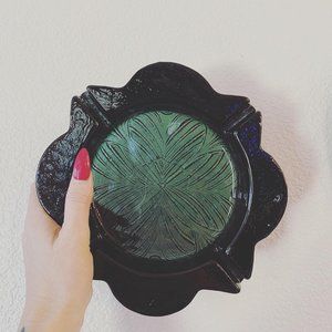 AMAZING deep teal blue / green Blenko ashtray